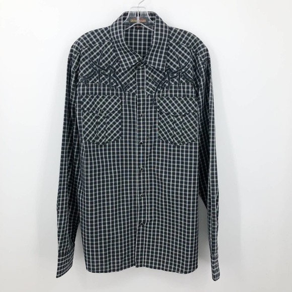 Caviar Dremes Italian Button Front Shirt Men's Size XL Black Check Embroidered - Picture 3 of 10